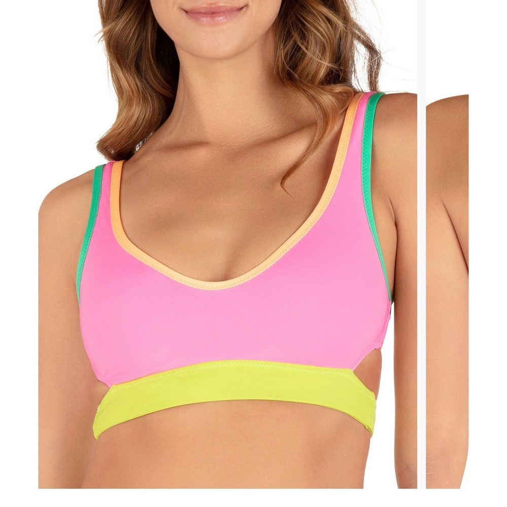Hurley Around The Block Bikini Top Pink Lime Green Colorblock Juniors Size M